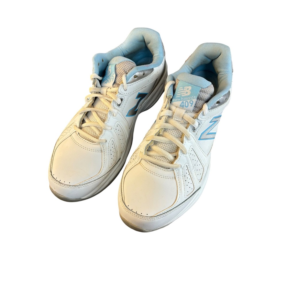 New Balance 409 White Light Blue Silver Leather Sneakers WX409WB3 Mens 11